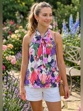 J. Crew Silk Floral Summer Sleeveless Blouse Size 2